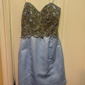 Strapless Beaded Blue Dress
